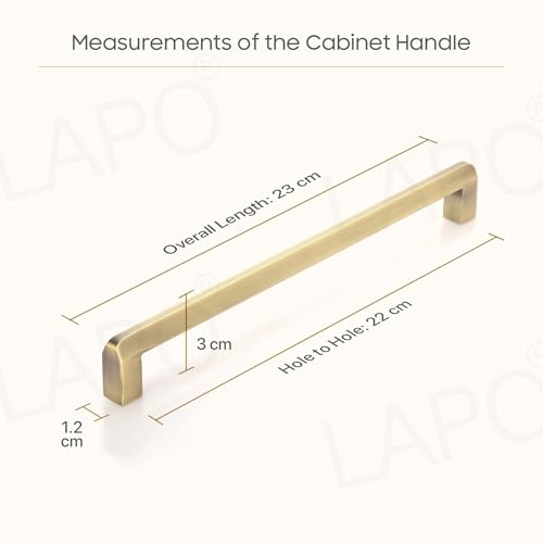Image of LAPO 10 Inch Stainless Steel Handles for Home, Built for Cabinet and Storage Units, Firm Holding Pattern, Scratch Resistant Finish, Hole to Hole Size 22 cm, Quick Mounting (224mm, Antique, Pack of 3)