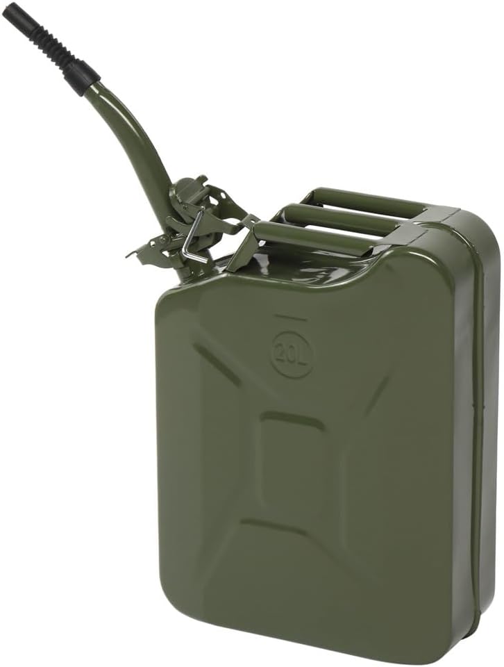 20L Fuel Oil Storage Can Metal Petrol Diesel Tank with Spout,Jerry Can Fuel Can Metal Petrol Can Water Container Cans Large Liquid Storage Canister For Diesel,Petrol,Oil & Water Container, Army Green