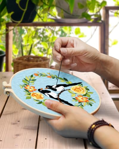 Image of TINDTOP Embroidery Kit for Beginners Adult, Bird Embroidery Kit | Include Embroidery Cloth Hoops Threads for Craft Lover Hand Stitch with Embroidery Skill Techniques