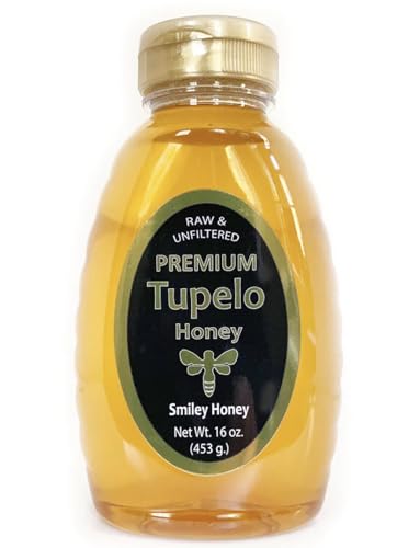 Smiley Honey, Premium Tupelo Honey Raw and Unfiltered, Higher Quality, Darker, Higher Tupelo Content (16 oz)