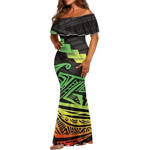 Image of Polynesian for Women S-7XL Off Shoulder Maxi Dress Hawaiian Summer Dresses