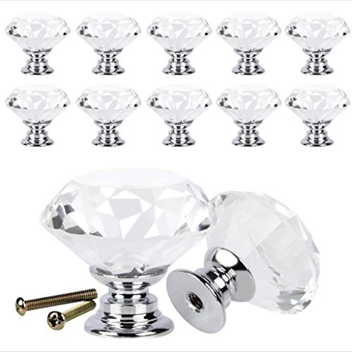 10 Pieces Door Knobs Crystal Handle fit for Cabinet Drawer Chest Dresser Cupboard Wardrobe