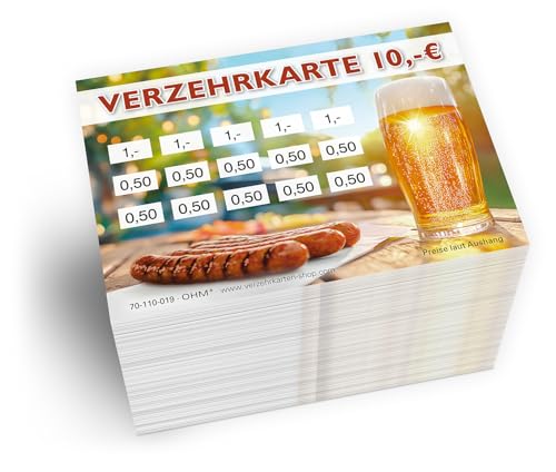 250 Verzehrkarten DIN A7 Gesamtwert 10 Euro praktische Alternative zu Wertmarken für Vereine Gastronomie etc. einfaches bargeldloses Bezahlen