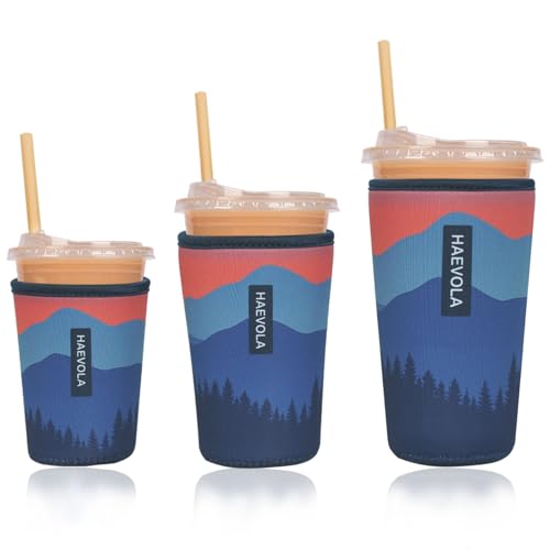 Image of Reusable Insulated Neoprene Iced Coffee Cup Sleeve, Durable Drink Sleeve for Cold Beverages, Beverage Holder for Iced Coffee, Mountain Hush