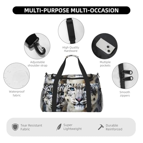 Travel Duffel Bag Lightweight Waterproof Carry On Tote Bag Foldable Weekender Overnight Bags Blue Eyed Snow Leopard Sport Gym Bag For Women Men3