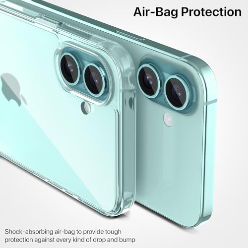 Image of eller sante Clear Back Cover Case for iPhone 16 Plus Shockproof Slim Thin Non-Yellowing Scratch Resistant Military-Grade Protection - Transparent