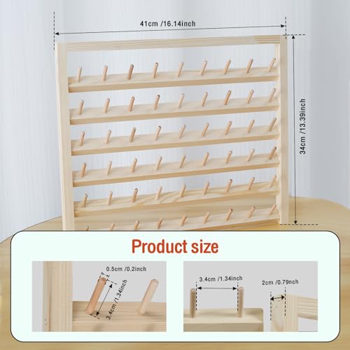 Wooden Thread Holder,54 Spool Wooden Thread Rack Wall Mounted Sewing Thread Holder with Screws Multi Purpose Sewing Thread Holder Organizer for Embroidery Sewing Threads Hair Band US(54 axis)