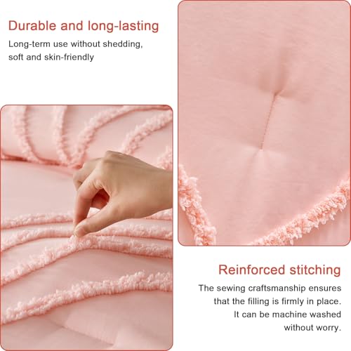Image of ENJOHOS Pink Twin /Twin XL Comforter Bedding Set for College Girls - Tufted Extra Long Twin Comforter with Rainbow Design, Cute Dorm Bedding for All Season, Lightweight Fluffy Bed Set