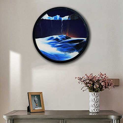 Flowing Sandaing Moving Sand Art,Wall Art,Round Glass 3D Deep Sea Sandaing Artistic Sandscape,360° Parallel Rotation for Bookcase Home/C/44Cm/17In/D/44Cm/17In