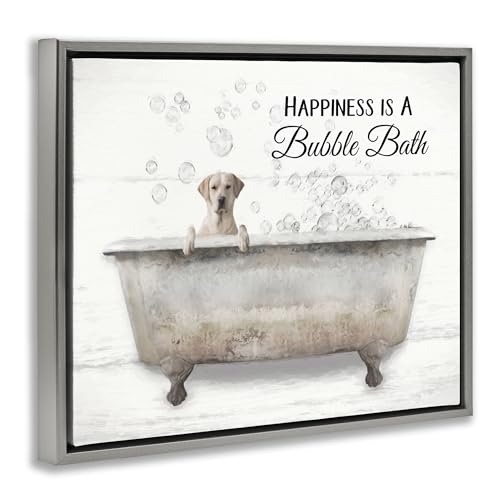 Image of 'Happiness Is A Bubble Bath Dog'| Floating Frame Canvas Art | Stupell Industries | Gray, 31 x 25 Inches, Easy to Hang and Sturdy, Made in USA, by Lori Deiter