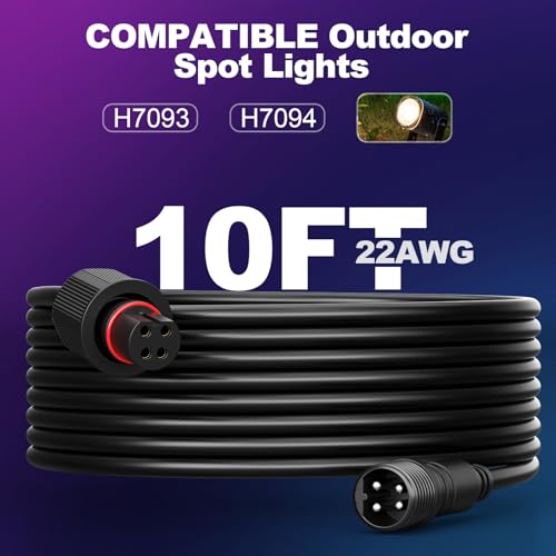 Image of 10FT Outdoor Extension Cable for Go-ee Outdoor Spot Lights 2, IP68 Waterproof Extension Cord Compatible with Go*ee H7093 H7094-4 Pin Plug Patio Decorations