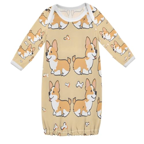 senya Nightdress Sleeper Gown Long Sleeve Nightgown Pajamas Corgi Bones for 3-12 Months Multi