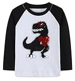 Toddler Boys Valentines Dinosaur T-Shirt Flip Sequin Shirt Dino Heart Glasses Tops Long Sleeve Cotton Tees 4T, Black