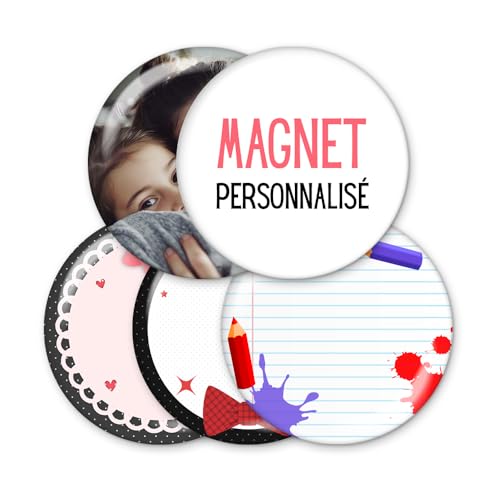 Magnet personnalisable 5,6cm avec texte photo logo pour évènement fête mariage anniversaire baptême - Artisanat français Colleen Illustrations