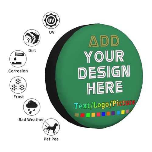 Image of Custom Spare Tire Cover with Picture, Customize Wheel Cover with Logo Personalized Waterproof Dust-Proof Polyester Tire Protectors for Trailer RV SUV All Vehicle, Seagreen