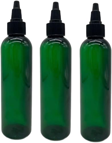 Natural Farms Botellas verdes Cosmo sin BPA de 4 onzas, paquete de 3 recipientes vacíos recargables, aceites esenciales, para el cabello,