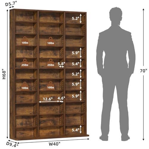 11-Tier-Tall-Display-Cabinet-Brown-Media-Storage-Cabinet-Adjustable-Shelves-Free-Standing-DVD-Organizer-Shelf-Floor-Multimedia-Storage-Manga-Bookshelf-for-Living-Room-Home-Office