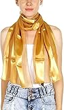 SERENITA Scarfs for women | lightweight soft silky scarves | 60' long satin chiffon stripe solid color neckerchief, Gold