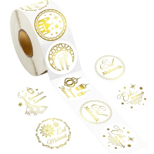 Ramadan Party Aufkleber 500 Stück Gold Ramadan Aufkleber Eid Etiketten Aufkleber Etiketten Papier Sticker Eid Verpackung Sticker für Candy Cookie Geschenkbeutel(A)
