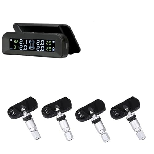 Tpms Sistema de supervisión de presión de neumáticos de coche con energía Solar, Control automático de brillo conectado al vidrio inalámbrico con 4 sensores Medidor Presion Neumaticos(Internal sensor)