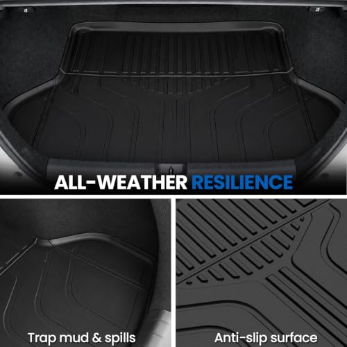 Image of Floor Mats for Honda Civic Sedan 2016-2021, with Cargo Mat | Full Protection Mat Set with Cargo Liner, All Weather TPE, Non Slip & Odorless & Scratch Proof, 10th Gen Civic Accessories