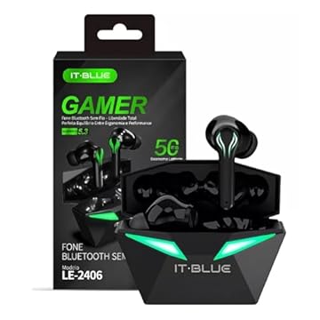 Fone De Ouvido Gamer Led Sem Fio Bluetooth 5.3 Com Microfone Cor Preto Cor da luz Verde-escuro