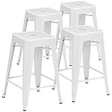 Pioneer Square Haley 24-Inch Backless Square-Seated Counter-Height Metal Stool, Set of 4, White Smoke