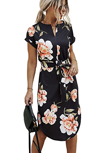 Ajpguot Sommerkleid Damen Elegant Kleider Kurzarm V-Ausschnitt Strandkleid...