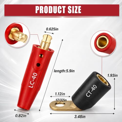 Image of CT-40FA Welding Terminals & LC-40 Male Cable Connectors 2Set, Red & Black | Welding Leads Quick Connector and Terminal for Welding Machine Accessories, 1 /0 and 2 /0(50-70mm) Cable Size Capacity