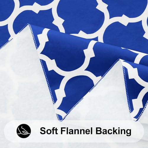 Image of Smiry Round Table Cloth, Flannel Backed Vinyl Tablecloth, 60 inch Round | Waterproof Plastic Tablecloths, Wipeable Table Cover for Dining, Indoor and Outdoor (Blue)