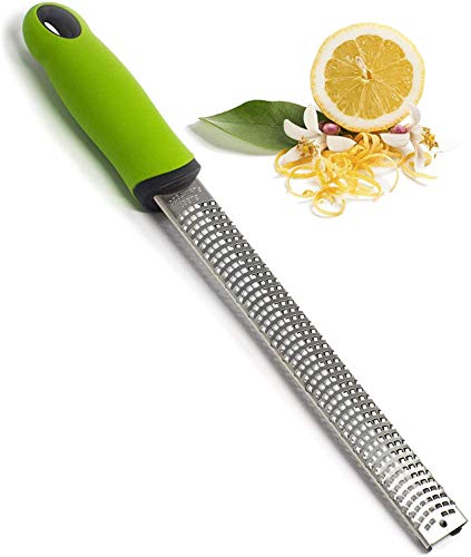 Premium Lemon Zester and Cheese Grater Stainless Steel Kitchen for Parmesan Cheese Ginger Garlic ChocolateProtective Cover and Soft Touch Handle Dishwasher SafeGreen