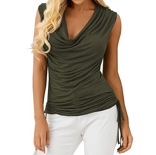 Veatzaer Women Cowl Neck Tank Tops Summer Ruched Sleeveless