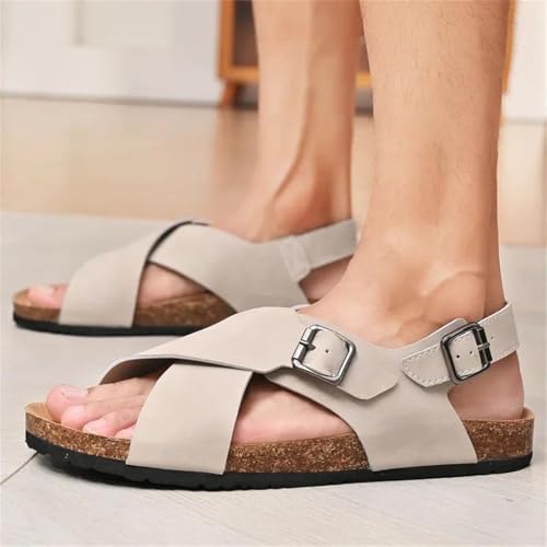 Men’S Breathable Open Toe Outdoor Walking Shoes Lightweight Gladiator Beach Slippers Classic Split Leather Slip-On Flats2