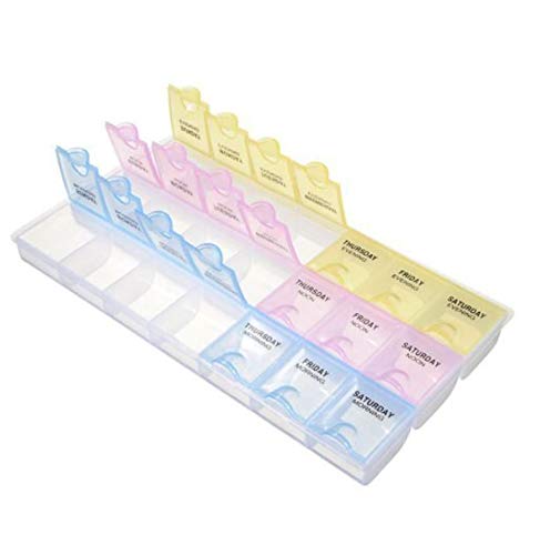 2pcs Clear Rectangle Plastic Weekly Pill Organizer 7 Days Labeled AM/Noon/PM (21 Slots) Large Vitamin Medicine Pill Storage Container Case 8.7