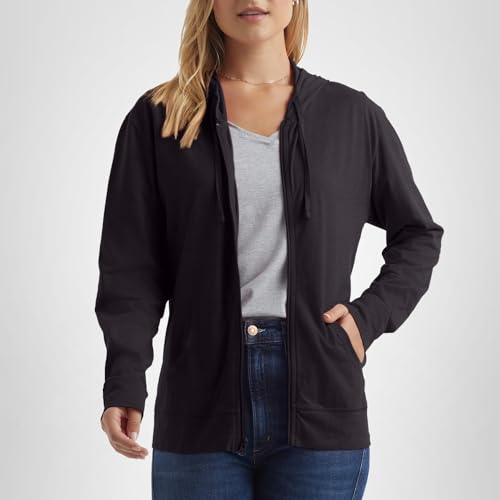 Hanes Women's Jersey Full Zip Hoodie, Black, Medium — view 6