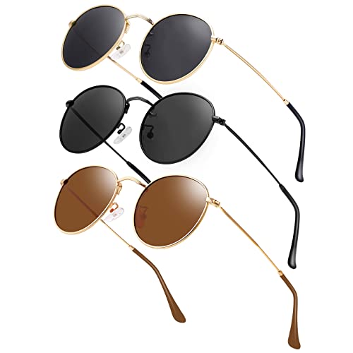 Image of Small Round Polarized Sunglasses Retro Men Women Mirrored Lens Metal Frame Circle Sun Glasses Shades