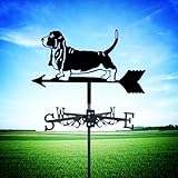 Basset Hound Weathervane Art Silhouette Black Metal Pet Dog Wind Vanes Outdoors Decorations Garden for Roof Yard Building (A)