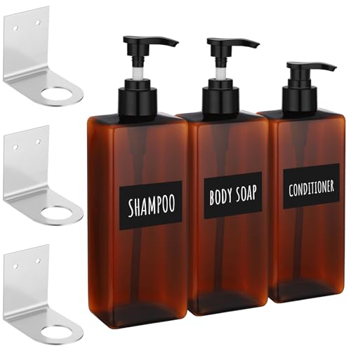 Image of Segbeauty Wall Mounted Shower Soap Dispenser, 3pcs 16.9oz Drill Free Shower Bottles Refillable with Labels, 500ml Empty Plastic Shampoo and Conditioner Dispenser Holder for Shower Wall Bathroom Decor