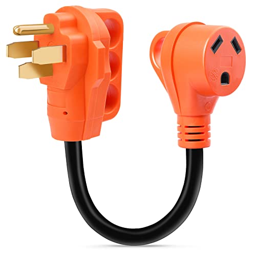 Snowy Fox 50 Amp to 30 Amp RV Adapter - 50Male/30Female RV Electrical Power Adaptors Cable with Innovative 180 Degree Bend Design Easy Ergonomic Grip Handle, 18inches