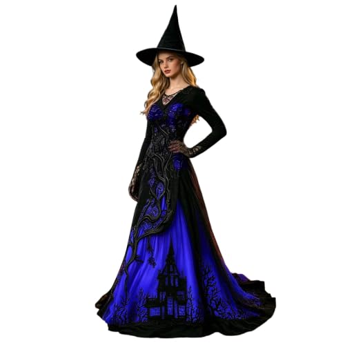 Witch Dress for Women Long Sleeve Medieval Renaissance Halloween Dresses - image 1