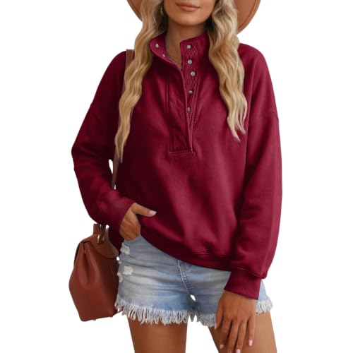 Sweatshirt for Women Fleece Mock Neck Button Oversized Pullover Tops - image 2