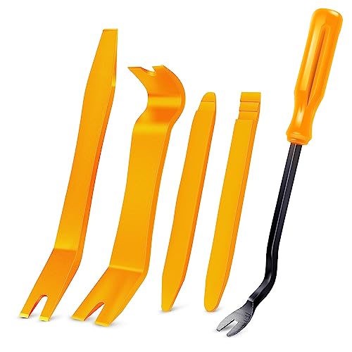 GOOACC 5 PCS Nylon Auto Trim Removal Tool Kit No-Scratch Removal Tool Kit for Car Clip Panel & Audio Dashboard Dismantle Yellow