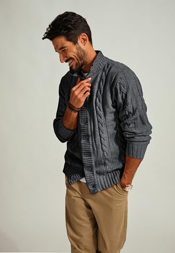 PJ PAUL JONES Men's Cardigan Sweaters Stand Collar Long Sleeve Cable Knit Button Down Sweater2