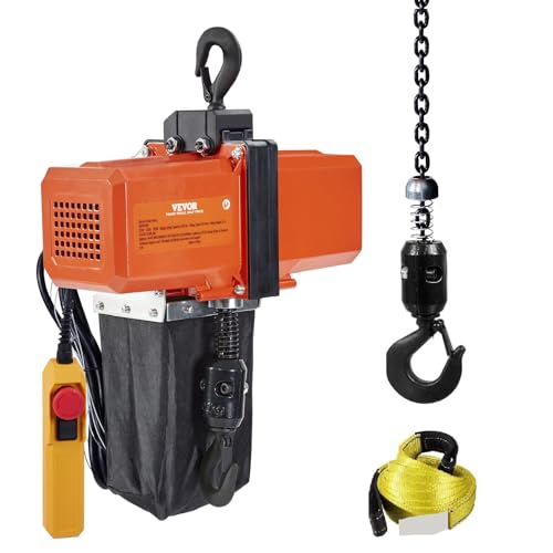 VEVOR 1100 lbs Electric Chain Hoist 15 FT Lifting Height, 120V Electric Hoist, Single Phase Overhead Crane with G100 Chain, 10 ft Wired Remote Control for Garage, Shop, Hotel, Home