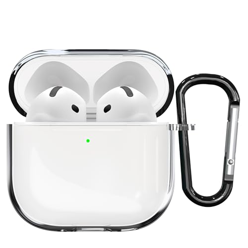 Image of Sounce Earphone Case Cover Compatible for Airpods 4 Case 2024, Soft Silicone Skin Case Cover Shock-Absorbing Protective Case with Keychain, Transparent Designed Soft TPU Protective Cover(Transparent)