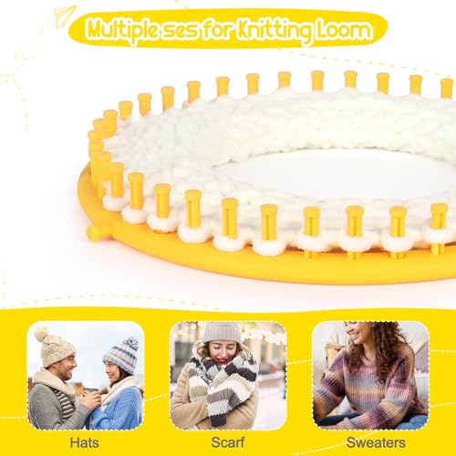 Image of Katech Round Knitting Looms Set 14 cm Diameter Blue Plastic Weaving Looms Scarf Hats Making Tools DIY Crocheting Handmade Craft Kit with a Crochet Hook and Needle for Knitting Lovers (Blue)