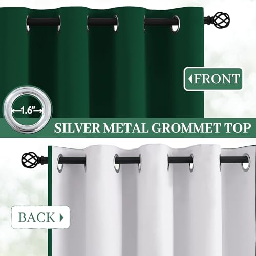 Yakamok 100% Blackout Curtains Dark Green Room Darkening Thermal Insulated with 2 Thick Layers-Hunter Green Window Drapes Set of 2 Panels for Bedroom Living Room 52 Inches by 96 Inches Length