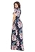 HOTAPEI Women's Floral Print Long Dress Short Sleeve Empire Flower Maxi Dresses Navy 1 Small