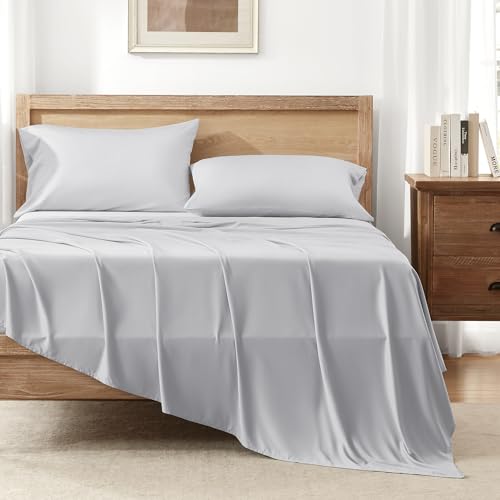 Image of Andency Light Grey Queen Sheets Set 100% Viscose Derived from Bamboo | Cooling Summer Sheets, Deep Pocket Up to 16 inch, Silky Soft Hotel Luxury Breathable Bedding Sheets & Pillowcases