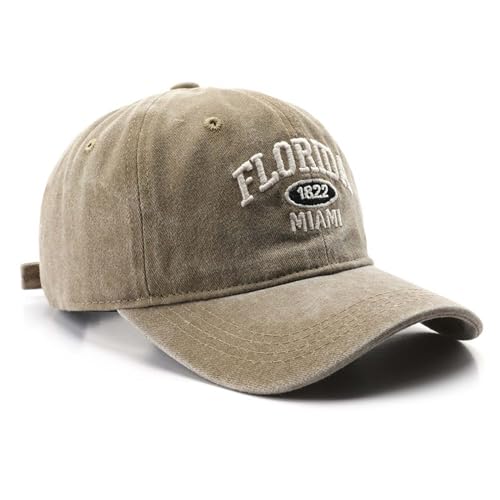Florida Hat Distressed Vintage Basebal Cap Cotton Sun Hat Trucker Cap (Khaki)